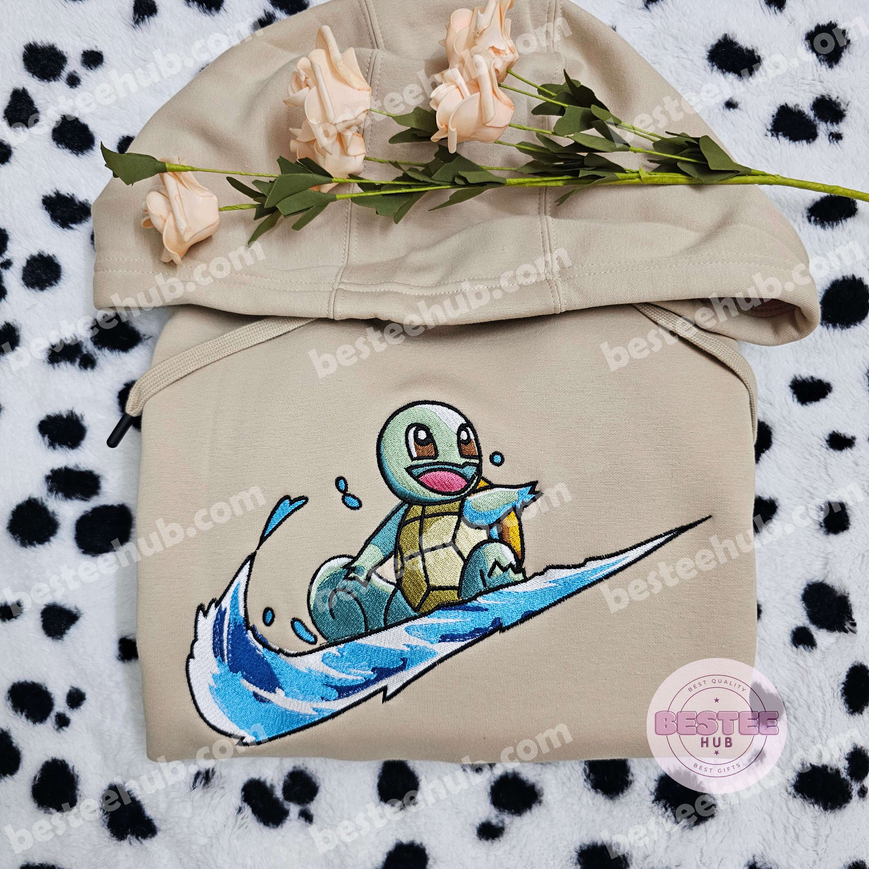 Squirtle Surfing Pokemon Anime Embroidered Shirt