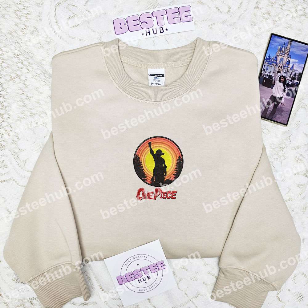 Luffy Sunset Silhouette One Piece Anime Embroidered Shirt