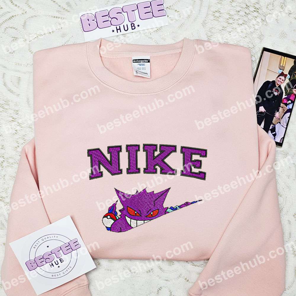 Gengar Embroidered Shirt, Pokemon Embroidered Hoodie, Anime Embroidered Sweatshirt 2