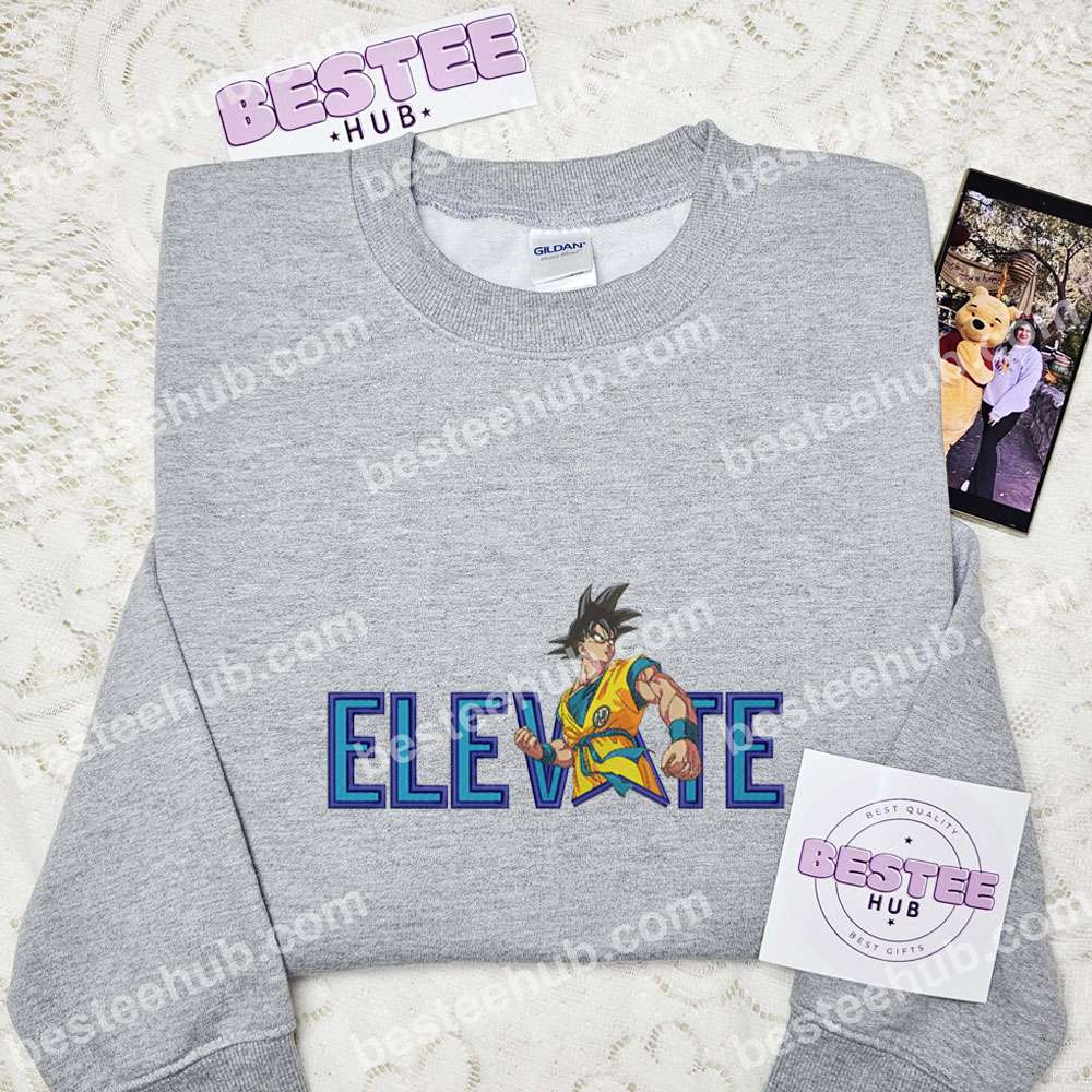 Goku Elevate Embroidered Shirt, Dragon Ball Embroidered Hoodie, Anime Embroidered T-Shirt