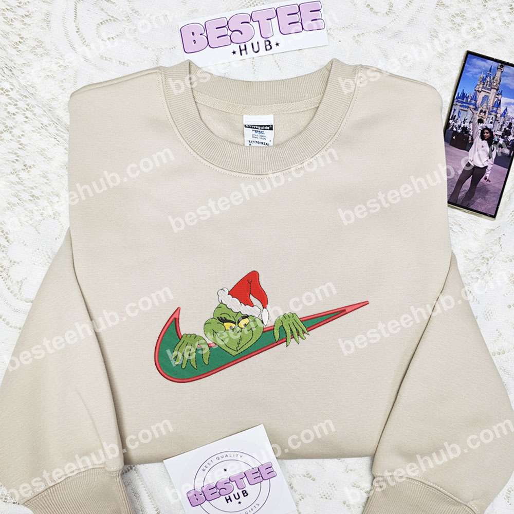 Grinch Embroidered Shirt, Christmas Embroidered Hoodie, Holiday Embroidered Sweatshirt