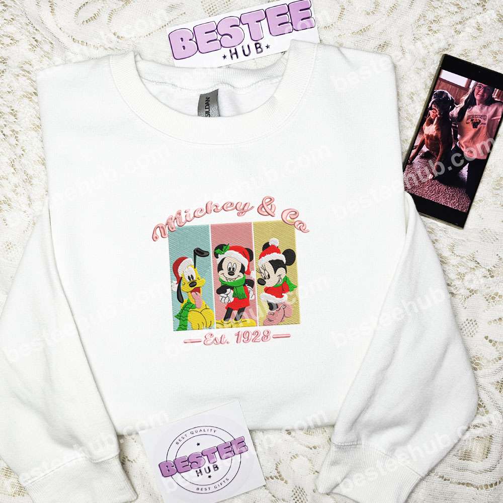 Mickey And Co Est 1982 Christmas Disney Characters Embroidered Shirt