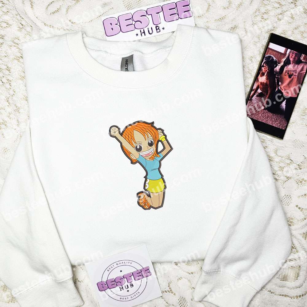 Nami Chibi Art One Piece Anime Embroidered Shirt