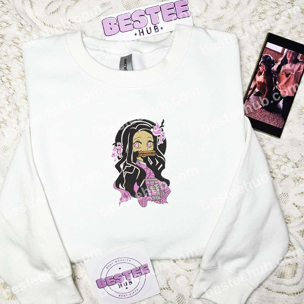 Nezuko Pink Demon Slayer Anime Embroidered Shirt