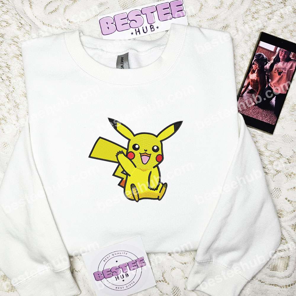 Pikachu Hello Pokemon Anime Embroidered Shirt