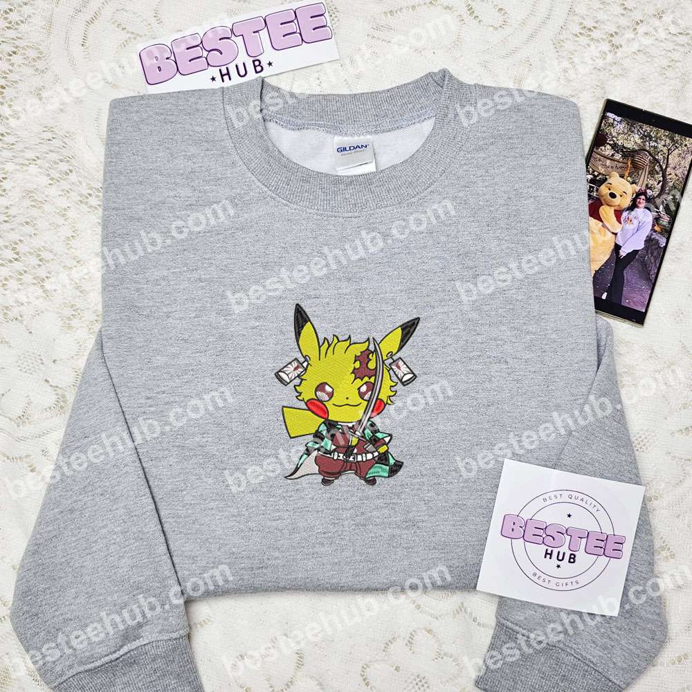 Pikachu x Tanjiro Pokemon Anime Embroidered Shirt