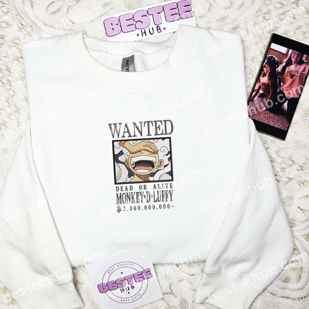 Wanted Luffy Gear 5 Bounty One Piece Anime Embroidered Shirt