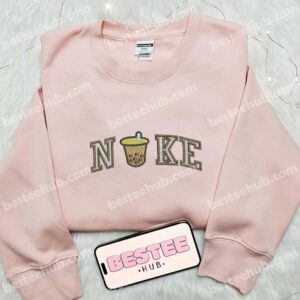 Nike x Boba Milk Tea Embroidered Shirt Favorite Foods And Drinks Embroidered Hoodie Best Gifts For Family