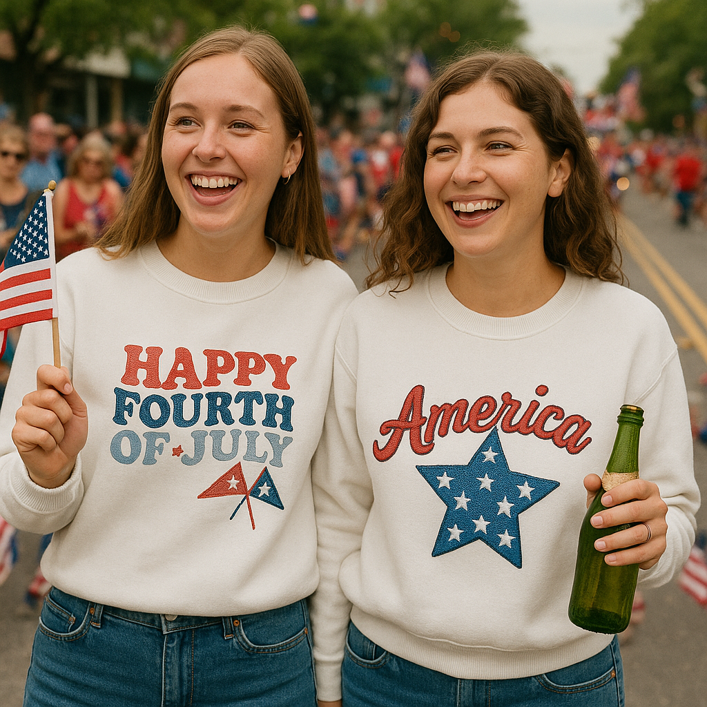 4th of July embroidered shirts say “I’m celebrating too.”