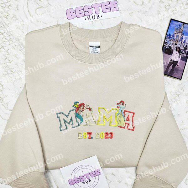 Ariel Mama Embroidered Shirt, Disney Characters Embroidered Hoodie, Mother's Day Embroidered T Shirt (2)