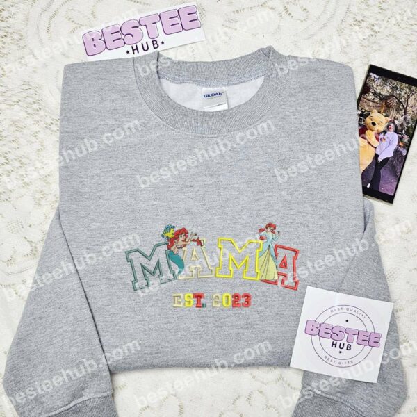Ariel Mama Embroidered Shirt, Disney Characters Embroidered Hoodie, Mother's Day Embroidered T Shirt (3)