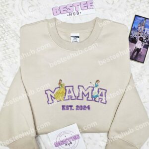 Belle Mama Embroidered Shirt, Disney Characters Embroidered Hoodie, Mother's Day Embroidered T Shirt (2)