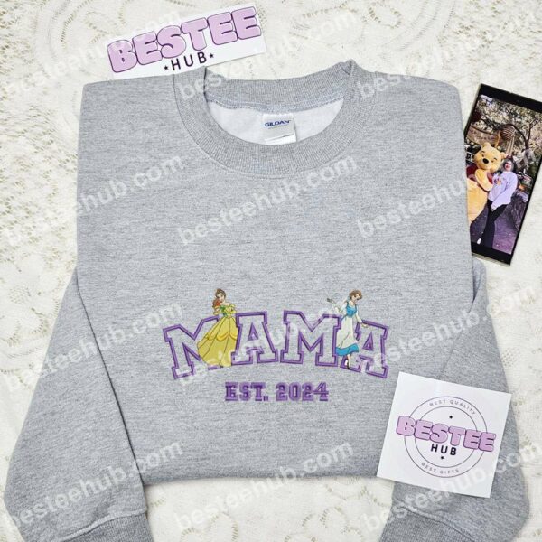 Belle Mama Embroidered Shirt, Disney Characters Embroidered Hoodie, Mother's Day Embroidered T Shirt (3)