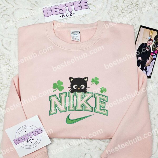 Black Cat Shamrock Embroidered Shirt, St Patrick's Day Embroidered Hoodie, Holiday Embroidered Sweatshirt (1)