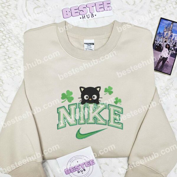 Black Cat Shamrock Embroidered Shirt, St Patrick's Day Embroidered Hoodie, Holiday Embroidered Sweatshirt (2)