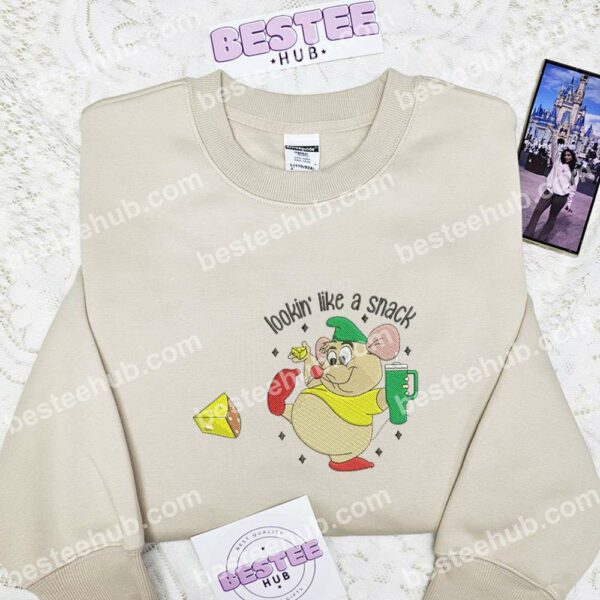 Gus Gus Snack Embroidered Shirt, Cinderella Embroidered Hoodie, Disney Characters Embroidered Sweatshirt (1)