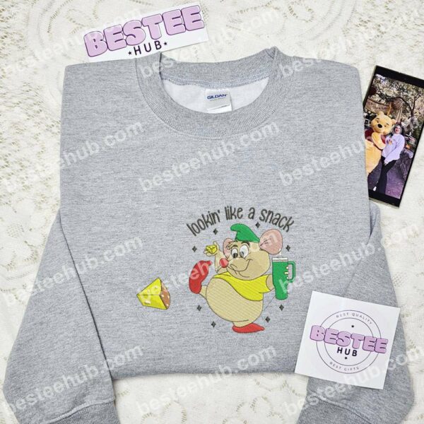 Gus Gus Snack Embroidered Shirt, Cinderella Embroidered Hoodie, Disney Characters Embroidered Sweatshirt (2)