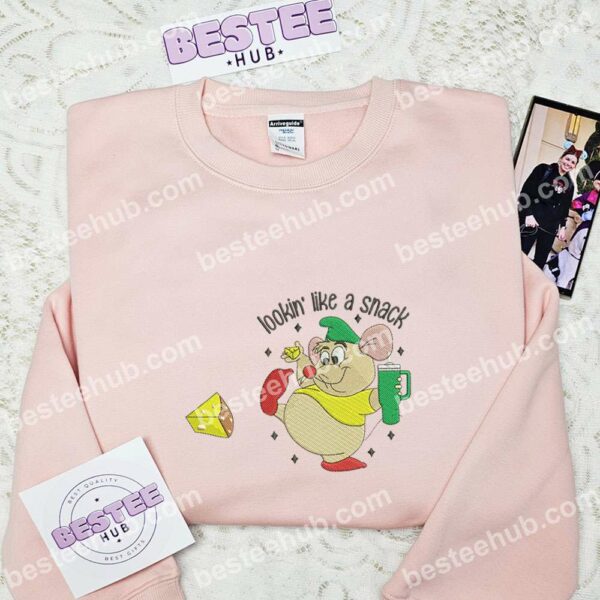 Gus Gus Snack Embroidered Shirt, Cinderella Embroidered Hoodie, Disney Characters Embroidered Sweatshirt (3)