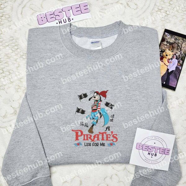 Goofy Dog Pirate Life Embroidered Shirt, Disney Characters Embroidered Hoodie, Cartoon Embroidered Sweatshirt (1)