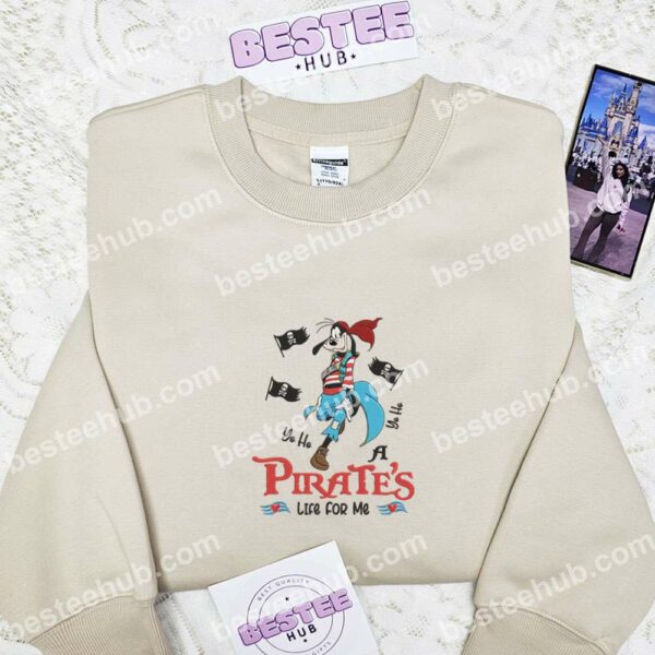 Goofy Dog Pirate Life Embroidered Shirt, Disney Characters Embroidered Hoodie, Cartoon Embroidered Sweatshirt (3)