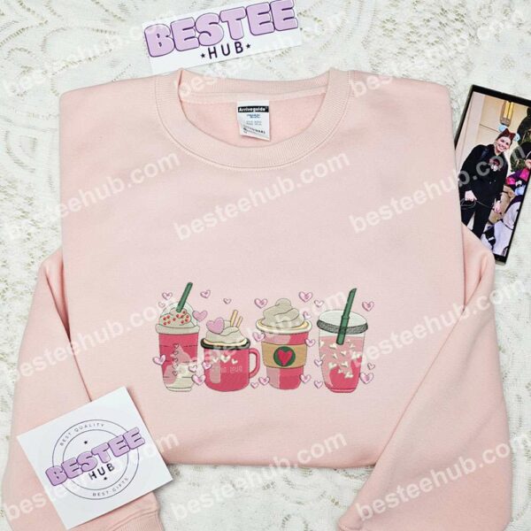 Coffee Love Heart Embroidered Shirt, Favorite Drink Embroidered Hoodie, Valentine Embroidered Sweatshirt (1)