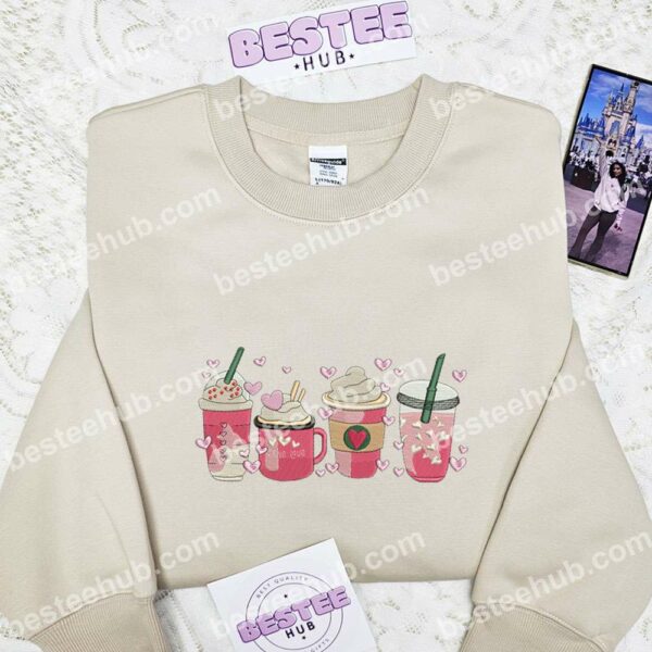 Coffee Love Heart Embroidered Shirt, Favorite Drink Embroidered Hoodie, Valentine Embroidered Sweatshirt (2)