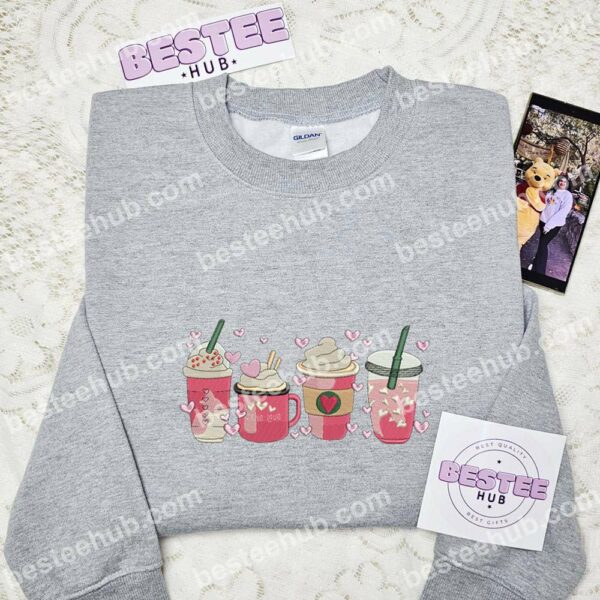 Coffee Love Heart Embroidered Shirt, Favorite Drink Embroidered Hoodie, Valentine Embroidered Sweatshirt (3)