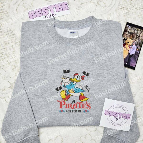 Donald Duck Pirate Life Embroidered Shirt, Disney Characters Embroidered Hoodie, Cartoon Embroidered Sweatshirt (1)
