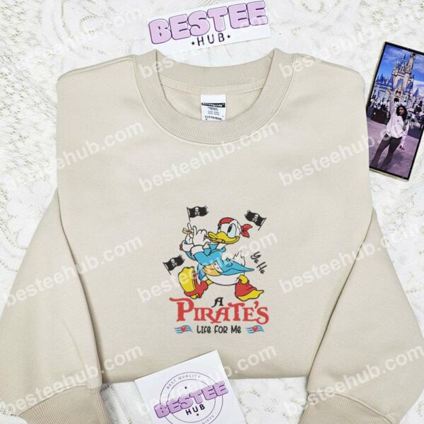 Donald Duck Pirate Life Embroidered Shirt, Disney Characters Embroidered Hoodie, Cartoon Embroidered Sweatshirt (3)