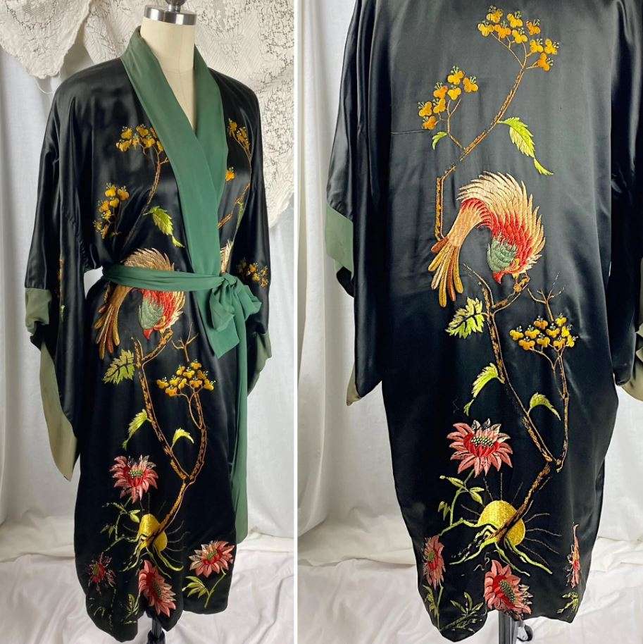 Japanese Kimono also often has floral and birds embroidery.